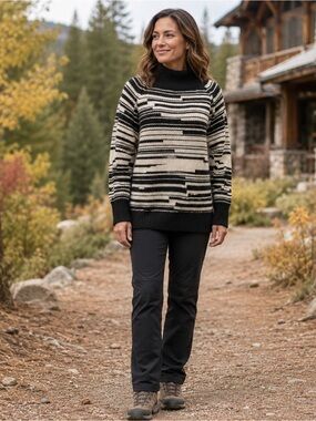Yest Black & Ivory Abstract Stripe Mock-Neck Sweater Netherlands Sweater Size 8